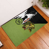 Largemouth Bass Fishing Rubber Doormat Fish On Text and Boat Scene in Green and Black Custom Design - Wonder Print Shop