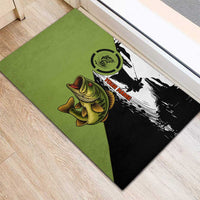 Largemouth Bass Fishing Rubber Doormat Fish On Text and Boat Scene in Green and Black Custom Design - Wonder Print Shop