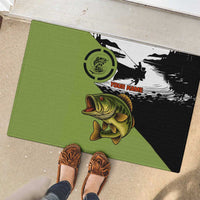 Largemouth Bass Fishing Rubber Doormat Fish On Text and Boat Scene in Green and Black Custom Design - Wonder Print Shop