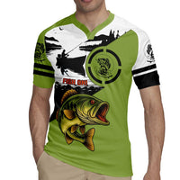 Largemouth Bass Fishing Rugby Jersey Fish On Text and Boat Scene in Green and Black Custom Design - Wonder Print Shop