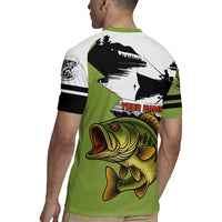Largemouth Bass Fishing Rugby Jersey Fish On Text and Boat Scene in Green and Black Custom Design - Wonder Print Shop