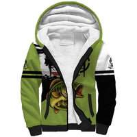 Largemouth Bass Fishing Sherpa Hoodie Fish On Text and Boat Scene in Green and Black Custom Design - Wonder Print Shop