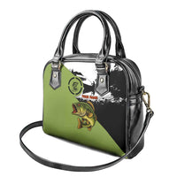 Largemouth Bass Fishing Shoulder Handbag Fish On Text and Boat Scene in Green and Black Custom Design - Wonder Print Shop