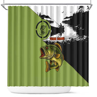 Largemouth Bass Fishing Shower Curtain Fish On Text and Boat Scene in Green and Black Custom Design - Wonder Print Shop