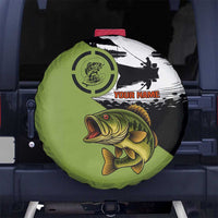 Largemouth Bass Fishing Spare Tire Cover Fish On Text and Boat Scene in Green and Black Custom Design - Wonder Print Shop