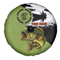 Largemouth Bass Fishing Spare Tire Cover Fish On Text and Boat Scene in Green and Black Custom Design - Wonder Print Shop