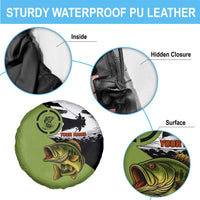 Largemouth Bass Fishing Spare Tire Cover Fish On Text and Boat Scene in Green and Black Custom Design - Wonder Print Shop