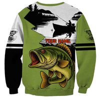 Largemouth Bass Fishing Sweatshirt Fish On Text and Boat Scene in Green and Black Custom Design - Wonder Print Shop