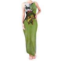 Largemouth Bass Fishing Tank Maxi Dress Fish On Text and Boat Scene in Green and Black Custom Design - Wonder Print Shop
