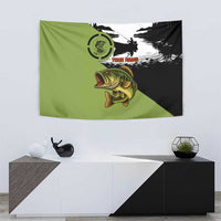 Largemouth Bass Fishing Tapestry Fish On Text and Boat Scene in Green and Black Custom Design - Wonder Print Shop