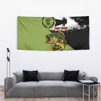 Largemouth Bass Fishing Tapestry Fish On Text and Boat Scene in Green and Black Custom Design - Wonder Print Shop