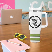 Largemouth Bass Fishing Tumbler With Handle Fish On Text and Boat Scene in Green and Black Custom Design - Wonder Print Shop