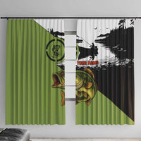 Largemouth Bass Fishing Window Curtain Fish On Text and Boat Scene in Green and Black Custom Design - Wonder Print Shop