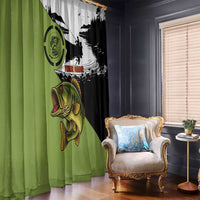 Largemouth Bass Fishing Window Curtain Fish On Text and Boat Scene in Green and Black Custom Design - Wonder Print Shop
