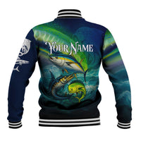 Offshore Fishing Custom Baseball Jacket Tuna Mahi Mahi and Wahoo in Ocean Wave Design - Wonder Print Shop