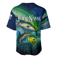 Offshore Fishing Custom Baseball Jersey Tuna Mahi Mahi and Wahoo in Ocean Wave Design - Wonder Print Shop