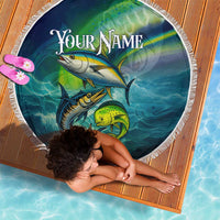 Offshore Fishing Custom Beach Blanket Tuna Mahi Mahi and Wahoo in Ocean Wave Design - Wonder Print Shop