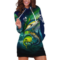 Offshore Fishing Custom Hoodie Dress Tuna Mahi Mahi and Wahoo in Ocean Wave Design - Wonder Print Shop