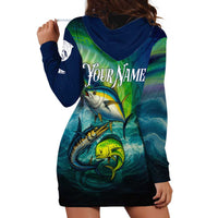 Offshore Fishing Custom Hoodie Dress Tuna Mahi Mahi and Wahoo in Ocean Wave Design - Wonder Print Shop