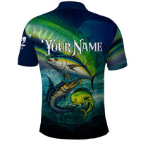 Offshore Fishing Custom Polo Shirt Tuna Mahi Mahi and Wahoo in Ocean Wave Design - Wonder Print Shop
