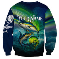 Offshore Fishing Custom Sweatshirt Tuna Mahi Mahi and Wahoo in Ocean Wave Design - Wonder Print Shop