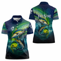 Offshore Fishing Custom Women Polo Shirt Tuna Mahi Mahi and Wahoo in Ocean Wave Design - Wonder Print Shop