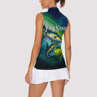 Offshore Fishing Custom Women Sleeveless Polo Shirt Tuna Mahi Mahi and Wahoo in Ocean Wave Design - Wonder Print Shop
