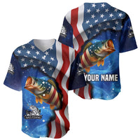 American Flag Bass Fishing Graphic Baseball Jersey Patriotic Fish and Starry Galaxy Background - Wonder Print Shop