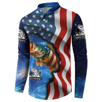 American Flag Bass Fishing Graphic Button Sweatshirt Patriotic Fish and Starry Galaxy Background - Wonder Print Shop