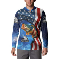 American Flag Bass Fishing Graphic Button Sweatshirt Patriotic Fish and Starry Galaxy Background - Wonder Print Shop