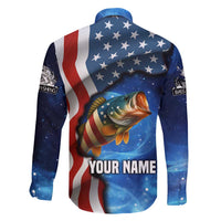 American Flag Bass Fishing Graphic Family Matching Off Shoulder Short Dress and Hawaiian Shirt Patriotic Fish and Starry Galaxy Background - Wonder Print Shop