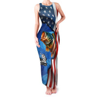 American Flag Bass Fishing Graphic Family Matching Tank Maxi Dress and Hawaiian Shirt Patriotic Fish and Starry Galaxy Background - Wonder Print Shop