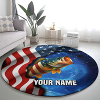 American Flag Bass Fishing Graphic Round Carpet Patriotic Fish and Starry Galaxy Background - Wonder Print Shop