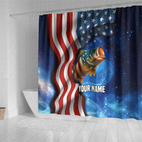 American Flag Bass Fishing Graphic Shower Curtain Patriotic Fish and Starry Galaxy Background - Wonder Print Shop