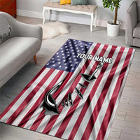 Fishing Fish Hook American Flag Area Rug Custom Name Graphic in Patriotic Striped Theme - Wonder Print Shop