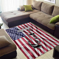 Fishing Fish Hook American Flag Area Rug Custom Name Graphic in Patriotic Striped Theme - Wonder Print Shop