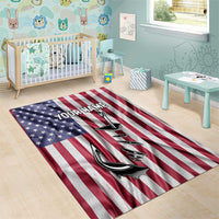Fishing Fish Hook American Flag Area Rug Custom Name Graphic in Patriotic Striped Theme - Wonder Print Shop