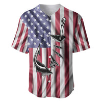 Fishing Fish Hook American Flag Baseball Jersey Custom Name Graphic in Patriotic Striped Theme - Wonder Print Shop