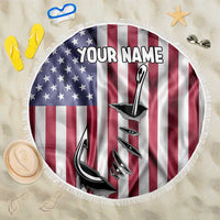 Fishing Fish Hook American Flag Beach Blanket Custom Name Graphic in Patriotic Striped Theme - Wonder Print Shop