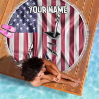 Fishing Fish Hook American Flag Beach Blanket Custom Name Graphic in Patriotic Striped Theme - Wonder Print Shop