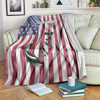 Fishing Fish Hook American Flag Blanket Custom Name Graphic in Patriotic Striped Theme - Wonder Print Shop