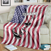 Fishing Fish Hook American Flag Blanket Custom Name Graphic in Patriotic Striped Theme - Wonder Print Shop