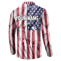 Fishing Fish Hook American Flag Button Sweatshirt Custom Name Graphic in Patriotic Striped Theme - Wonder Print Shop
