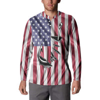 Fishing Fish Hook American Flag Button Sweatshirt Custom Name Graphic in Patriotic Striped Theme - Wonder Print Shop