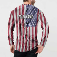 Fishing Fish Hook American Flag Button Sweatshirt Custom Name Graphic in Patriotic Striped Theme - Wonder Print Shop