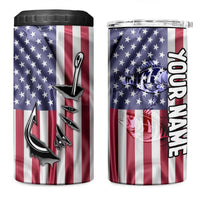 Fishing Fish Hook American Flag 4 in 1 Can Cooler Tumbler Custom Name Graphic in Patriotic Striped Theme - Wonder Print Shop