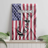 Fishing Fish Hook American Flag Canvas Wall Art Custom Name Graphic in Patriotic Striped Theme - Wonder Print Shop