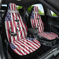Fishing Fish Hook American Flag Car Seat Cover Custom Name Graphic in Patriotic Striped Theme - Wonder Print Shop