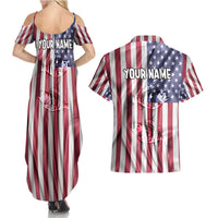 Fishing Fish Hook American Flag Couples Matching Summer Maxi Dress and Hawaiian Shirt Custom Name Graphic in Patriotic Striped Theme - Wonder Print Shop