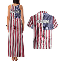 Fishing Fish Hook American Flag Couples Matching Tank Maxi Dress and Hawaiian Shirt Custom Name Graphic in Patriotic Striped Theme - Wonder Print Shop